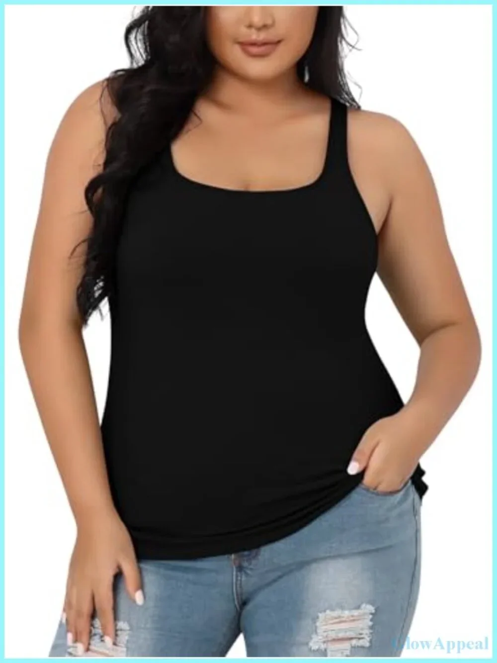 Plus Size Tank Top with Built-in Unpadded Shelf Bra Cotton Spandex